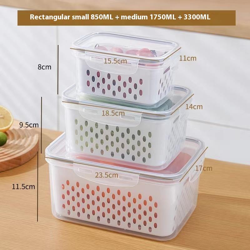 Food Grade Plastic Refrigerator Organizer with Drain Basket for Fresh-Keeping