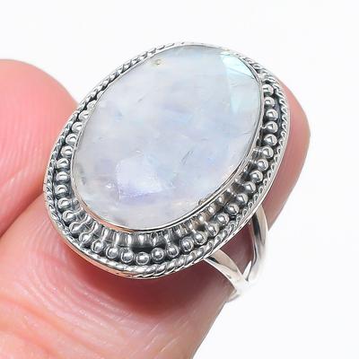 Natural Rainbow Moonstone Gemstone 925 Solid Sterling Silver Gift Ring S.7 t5B52