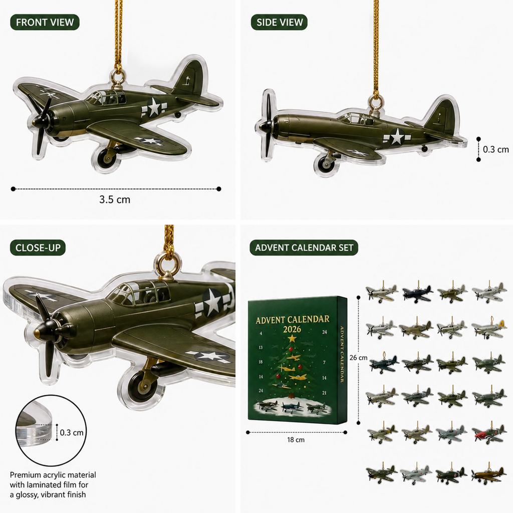 Calendario dell'Avvento 2026 da 24 pezzi Serie Aerei Militari Ornamenti di Aerei da Collezione Set Calendario Countdown per Decorazione e Esposizione Festiva