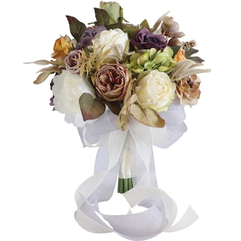 Artificial Flower Wedding Bouquet for Bride Bridesmaid Elegant Silk Flower Champagne Bridal Bouquet for Formal Occasion 1