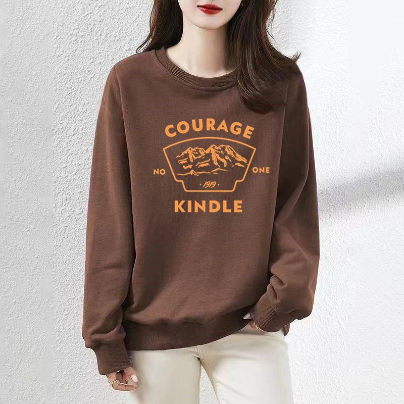 Simplicity Casual Autumn Winter Women O-Neck Letter Printing Korean Fashion Trend Versatile Loose Long Sleeve Sweatshirts Tops