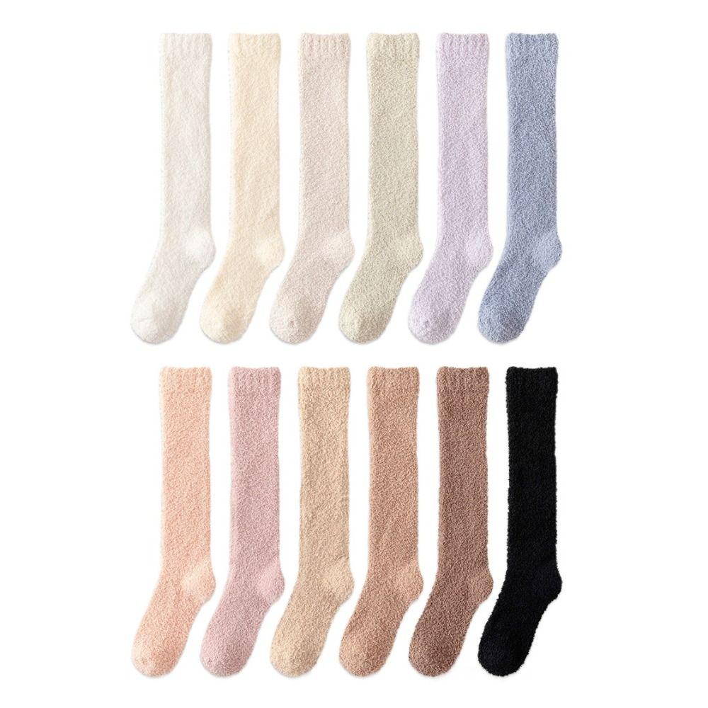 3Pairs Simple Floor Plush Socks Winter Knee High Stockings Winter Thicken Stockings For Female Men
