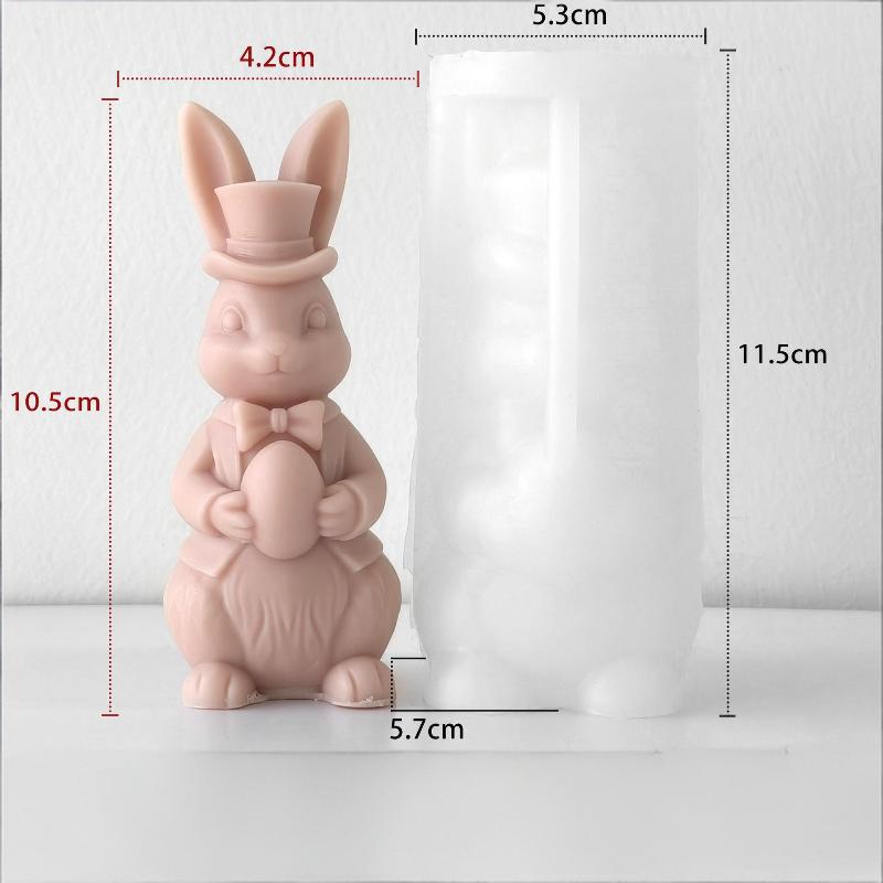 3D Bow Tie Bunny Easter Candle Silicone Mold Handmade Aroma Plaster Resin Molds Cartoon Rabbit Form Candle Making Supplies