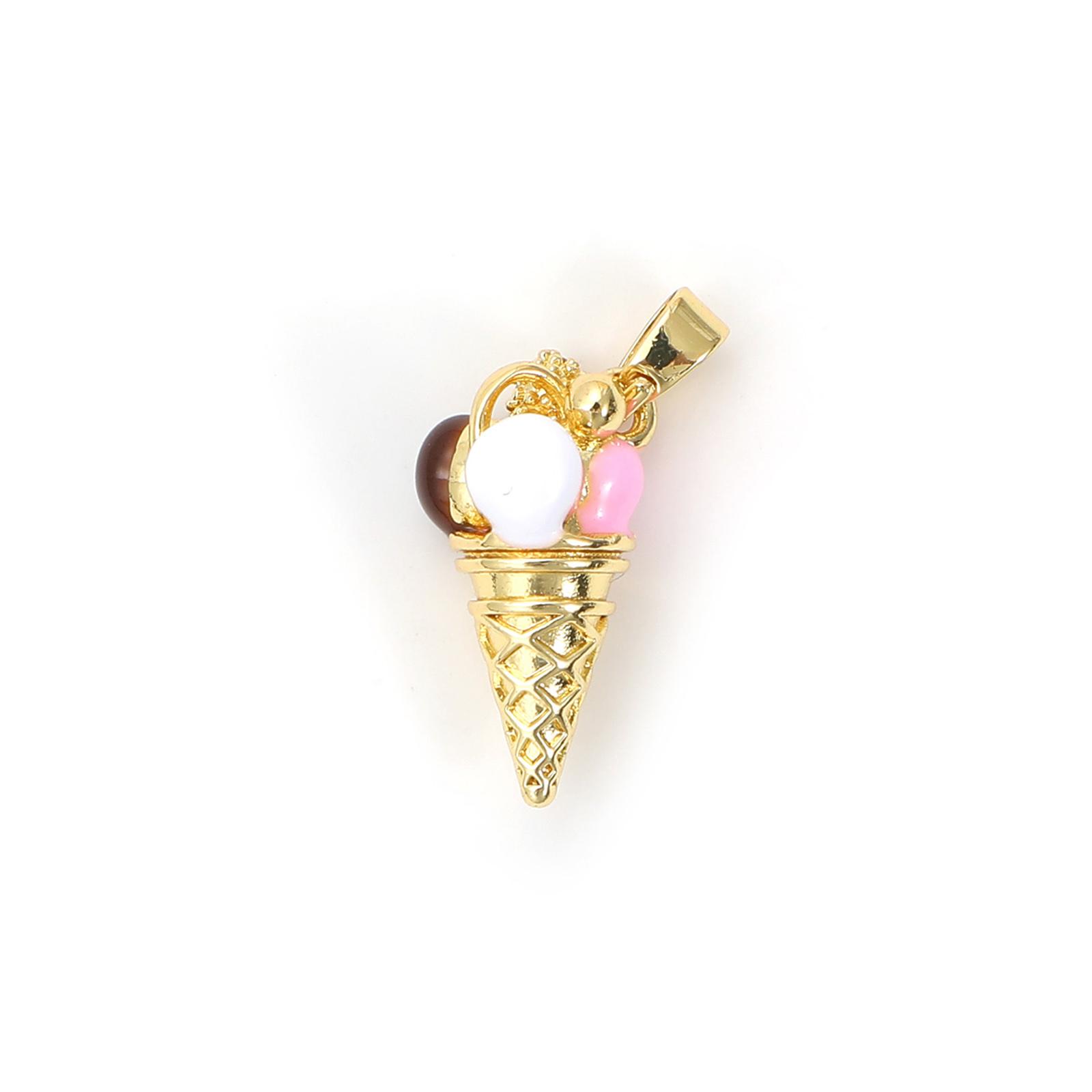 

2 PCs Brass & Cubic Zirconia Charms 18K Gold Plated Ice Cream Cone Pendants For DIY Necklace Bracelet Jewelry Making Findings