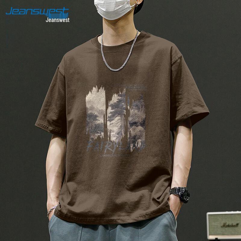 T-shirt da uomo Jeanswest a vestibilità larga con stampa paesaggistica in cotone pesante