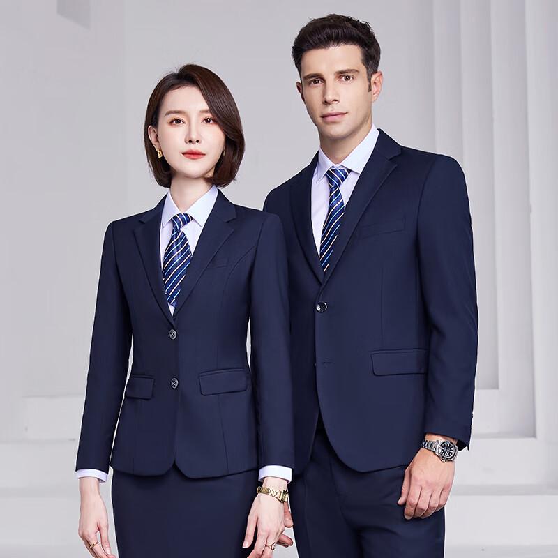 TLOMAN Wrinkle-Free Navy Blue Business Suit Set for Men and Women