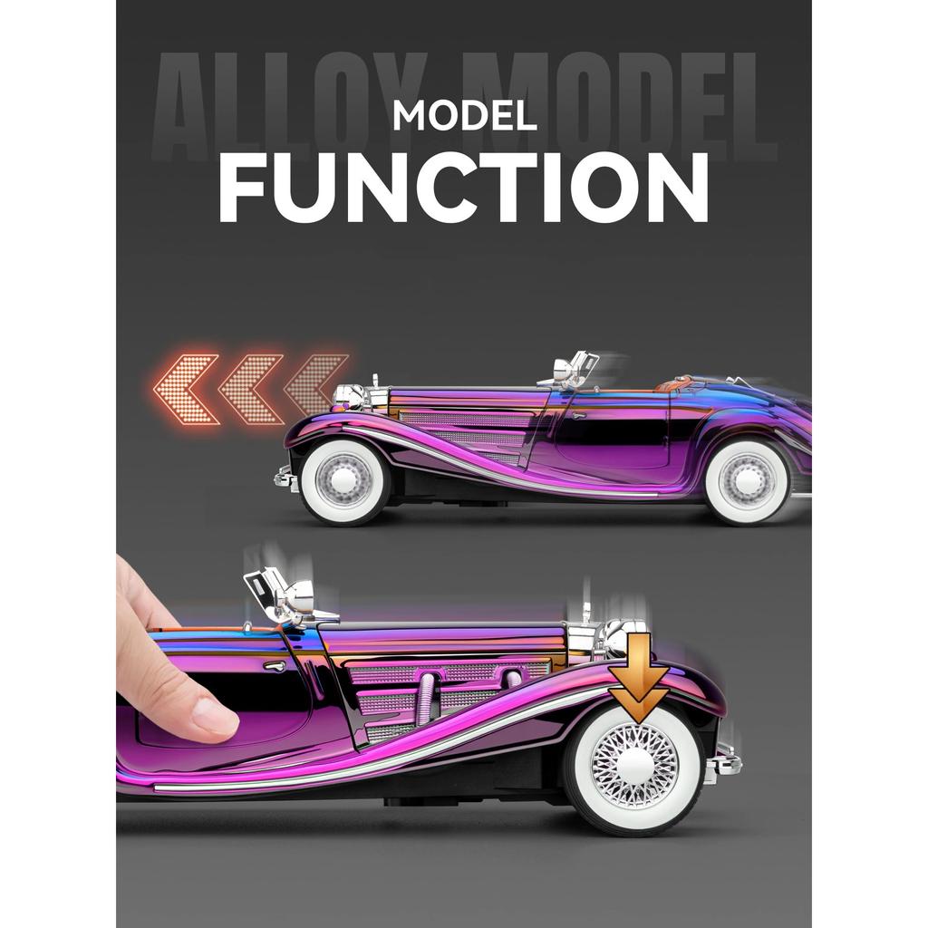 1/24 Mercedes-Benz 500K Electroplate Alloy Model Car Toy Diecasts Metal Casting Sound and Light Car Toys for Children Vehicle