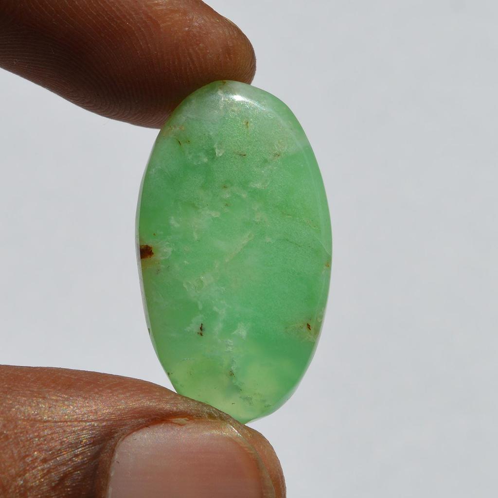 Natural Chrysoprase Gemstone Cabochon - Loose Semi Precious Stone 17 Carats Oval Shape 28x16 Mm, Jewelry Craft Supply