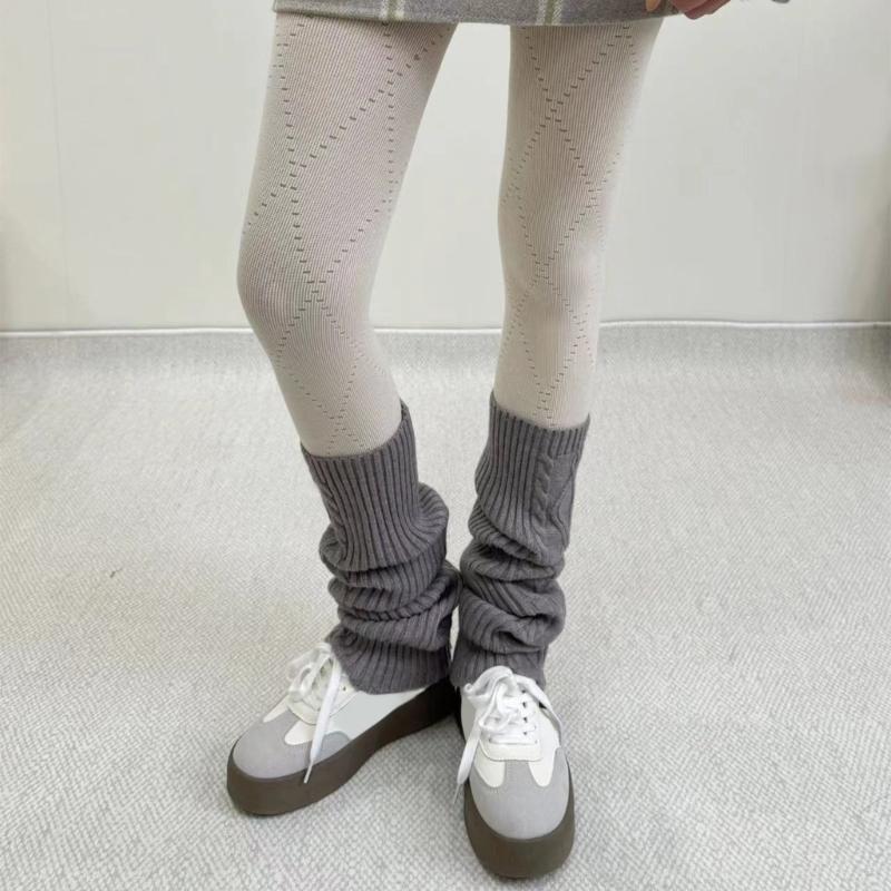 Fashion Rhombus Pattern Wool Leg Covers Cable Knitted Leg Warmers for Cold Weather Footless Long Boot Socks Hosiery