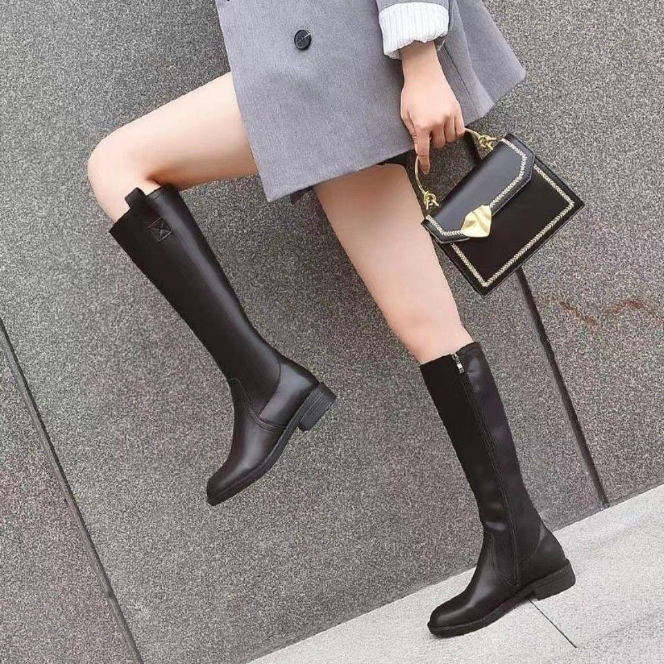 Fashion Black Middle Heel Round Toe Knee High Shaft Shoes Woman Autumn Winter Designer Luxury New in Warm Leather Long Boots for Women