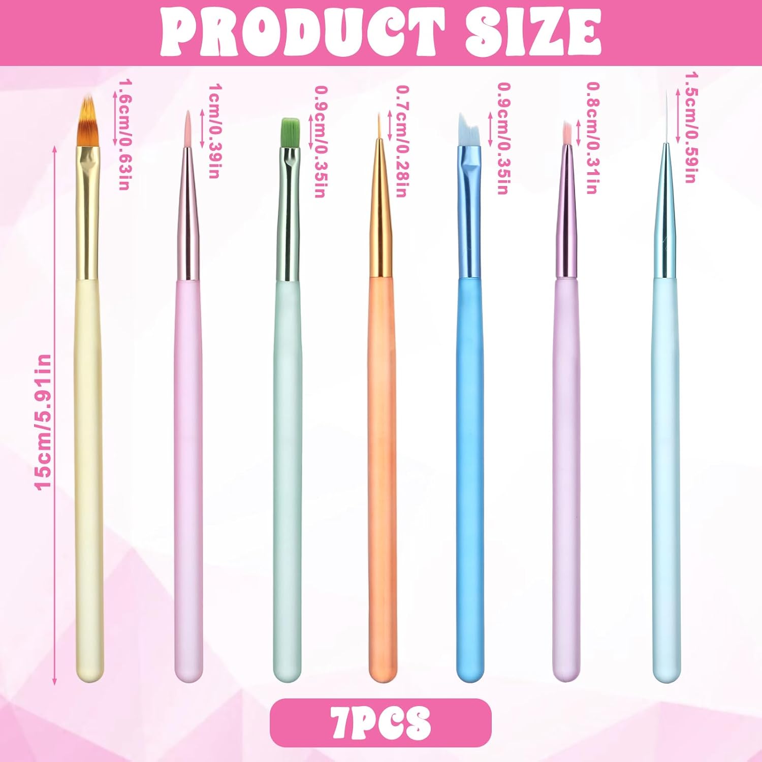 7 PCS French Tip Nail Brush Set Nail French Tip Brush Round Nails Brushes Flat Liner Brushes Nails Design Tools for Professional Use