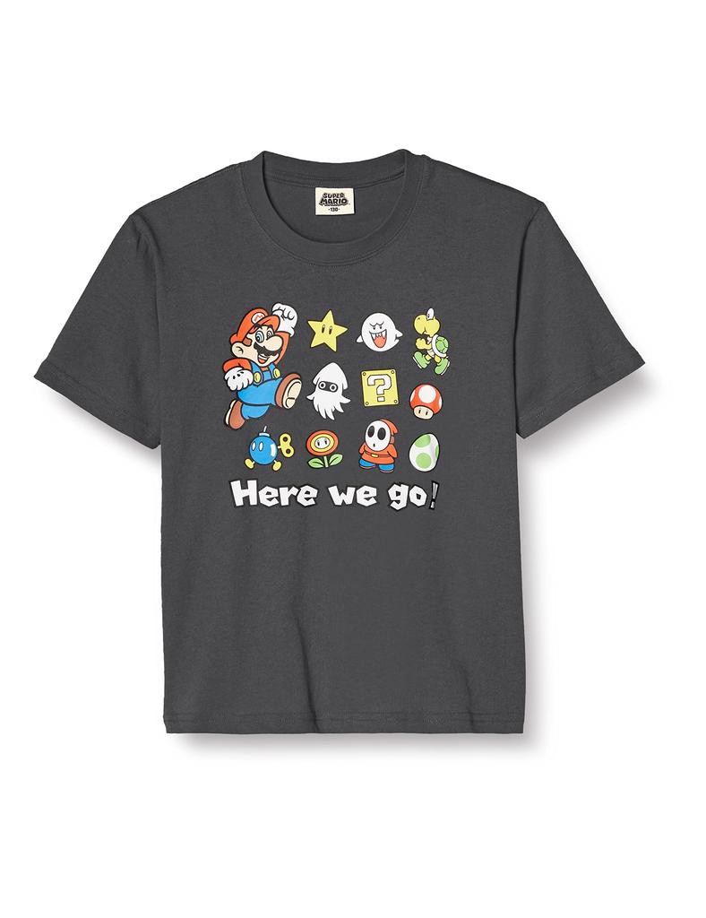 Mario HERE WE Black [Super Mario] T-shirt, Goods, Character, Kids, GO, Yoshi, Luigi, Children's Clothing,