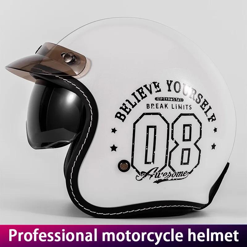 Winter Motorcycle Helmet Three-Quarter with Visor for Pedal Motorcycles Protective Headgear for Bikers