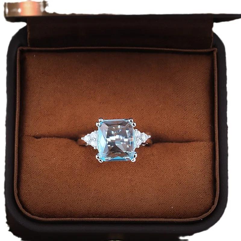 18k Luxus Kupfer Damenring Edelblau Zirkonia Eleganter Damenring Modeschmuck Party Hochzeitsschmuck Geschenk