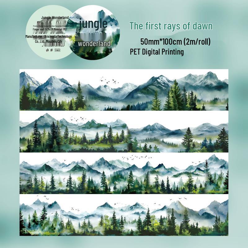 Mountain Forest Trail Series Waterproof Planner Tape & Stickers - Tree & Mountain Scenery Theme