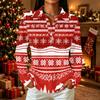 Women's Casual Christmas Print Long Sleeve Button Front Top with Lapel Collar and Side Slits