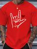 Love Sign Language Hand With Red Heart Graphic Unisexs Cotton Crew Neck Tee Short Sleeve Loose Simple Casual Street Male Wear Top