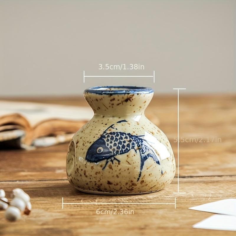 1pc Vintage Ceramic Toothpick Holder Decorative Kitchen Storage Jar with Floral and Fish Design Kitchen Accessory