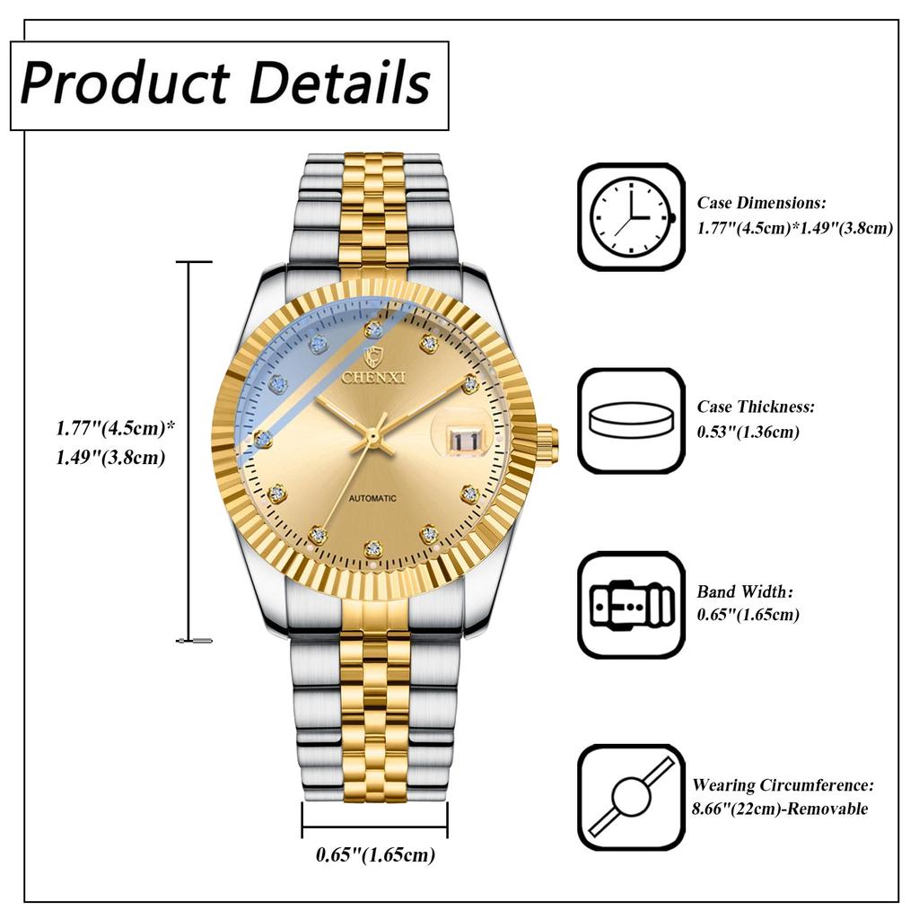Orologio Impermeabile Automatico in Acciaio Inossidabile con Analogico Semplice Casual Business Accessorio di Moda Regalo Perfetto per e Giorno Diamanti da Uomo, Display,