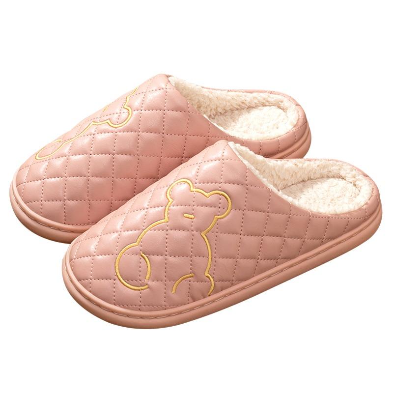 Cotton Slippers Women's Autumn and Winter Waterproof and Non-slip New Indoor Home Warmth Outer Leather Slippers Men's Winter
