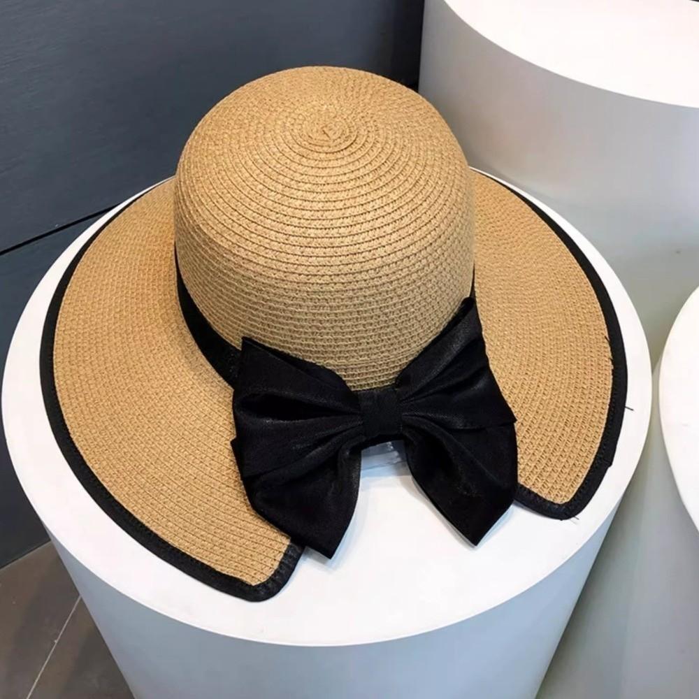 Wide Brim Straw Weave Sun Hat Large Bow Bowknot Sun Cap Fashion Sunscreen Bucket Hat Outdoor