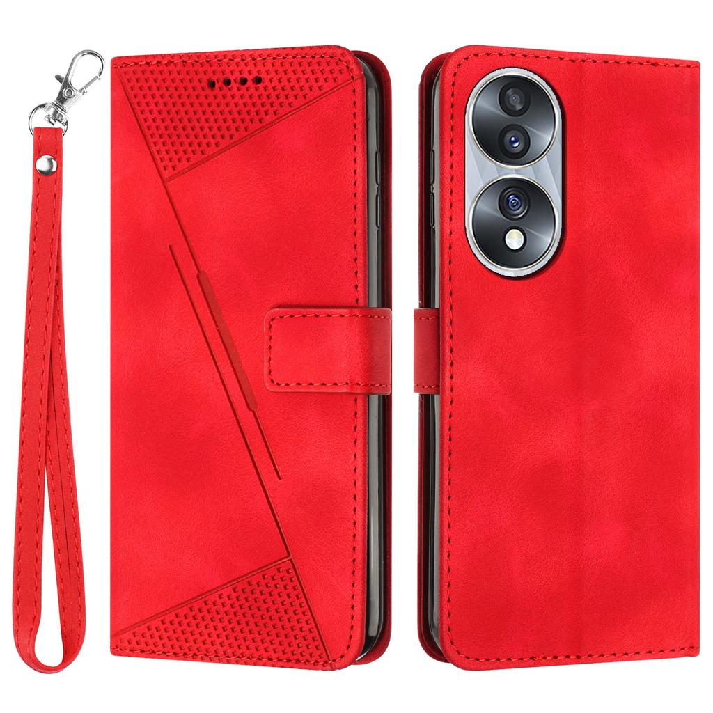 Protective Shell for Honor 70 5G Triangle Imprint Leather Stand Wallet Mobile Phone Cover with Strap
