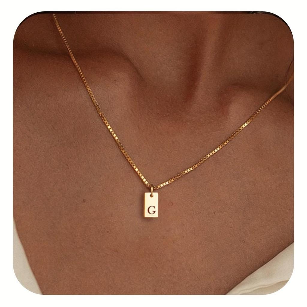 Exclusive 18K Gold Vacuum-Plated Stainless Steel Engraved Square Pendant Necklace with Alphabet Letters