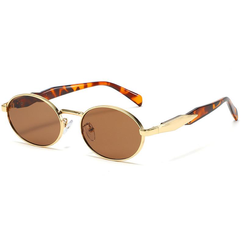 New oval metal retro sunglasses for women, high-end brand no-makeup street style European and American sun-protective sunglasses