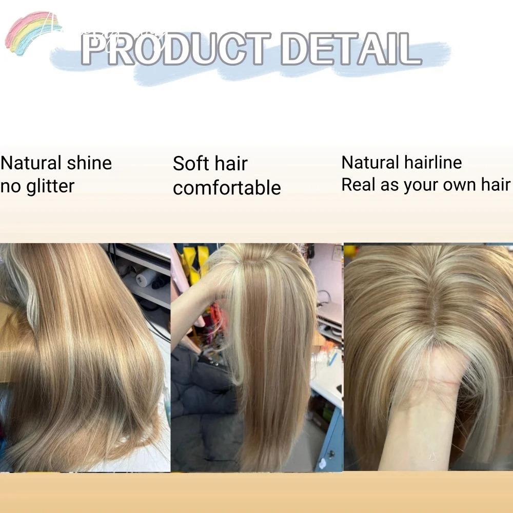 Blonde Wig for Women Long Straight Blonde Brown Wig Asian American Lace Front Synthetic Wig for Daily Use Cosplay Ombre Peluca