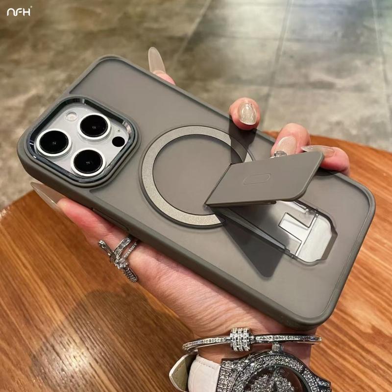 For iPhone 16 Pro Max Luxury Magsafe Magnetic Holder Stand Color Frame Phone Case For iPhone 11 12 13 14 15Plus Protective Cover