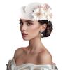 Cappello Pillbox da Donna Fiori Berretti Vintage Britannici in Feltro Cappellino per Chiesa Festa del Tè Accessorio