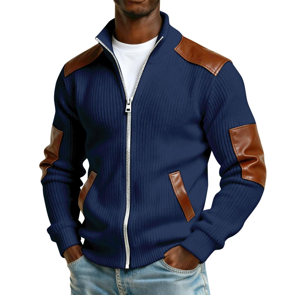 Men's Winter Solid Color Full Zipper Fleece Lined Stand Collar Sweatshirt, Plus Size Casual Zipper Sweatshirt Jacket