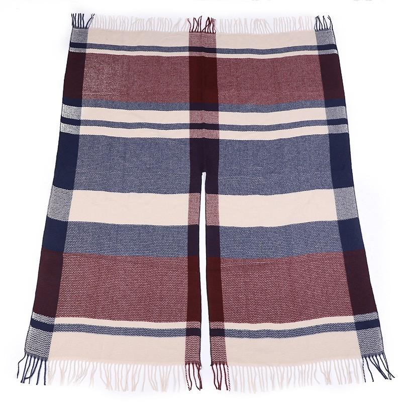 Damen Winter Schal Mit Fransen Schlitz Colorblock Karomuster Gestrickter Wickelschal Warmer Kunstkaschmir Umhang Büro