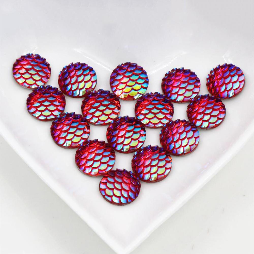 40pcs 8mm 10mm 12mm Mix Colors Mermaid Fish Scale Flat back Rhinestone Round Cabochon Embellishment Scrapbooking DIY Crafts