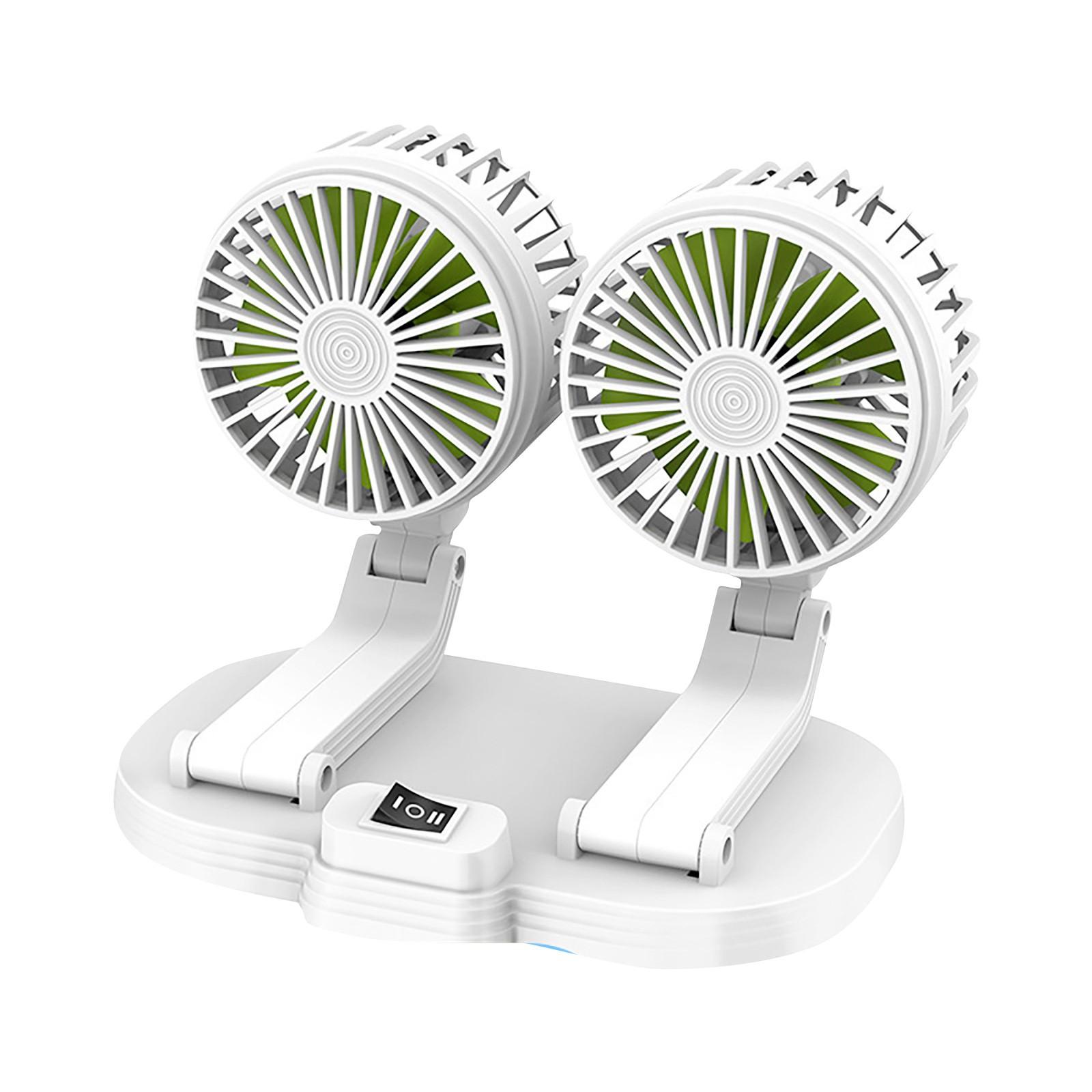 

Автомобильный вентилятор с двойной головкой, автомобильный настольный компьютер, вращение на 360°, мощный бесшумный автомобильный USB-электрический вентилятор One Size белый