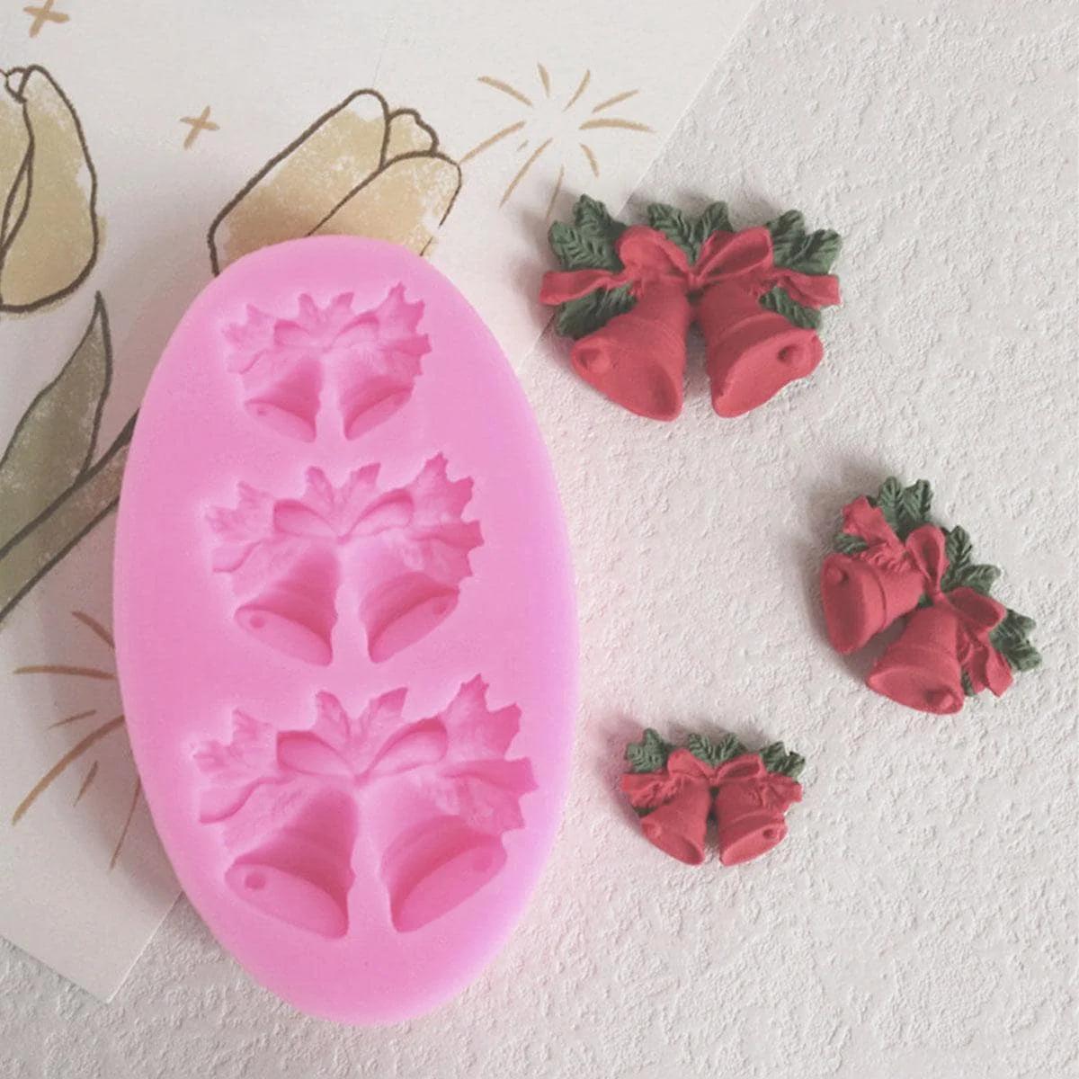 

1 шт. Рождественская силиконовая форма, в форме рождественской елки и рождественского колокольчика, рождественские аксессуары, розовый