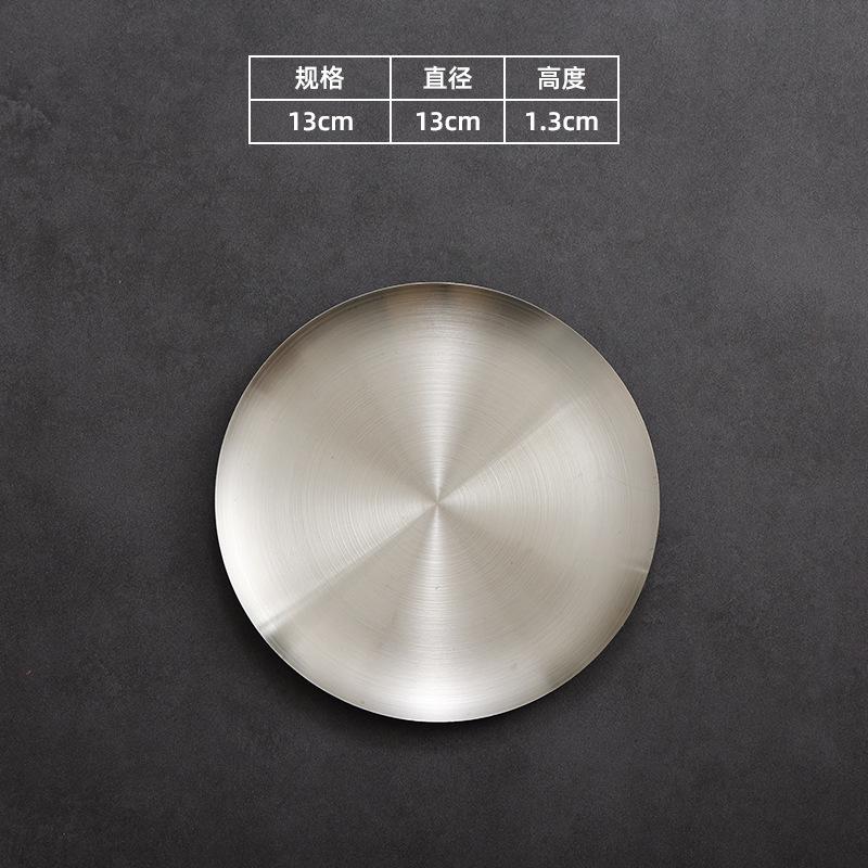 Flat Side 304 Stainless Steel Plate Round Korean Style Seasoning Dish Steak Dessert Tray for Dinner Kimchi Cake Hotel Tableware