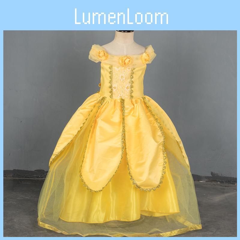 Enchanting Girls Belle Cosplay Princess Dress Yellow Ball Gown For Fancy Parties