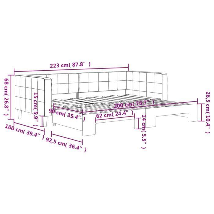 VidaXL Lit de jour avec lit gigogne jaune 90x200 cm velours 3196696