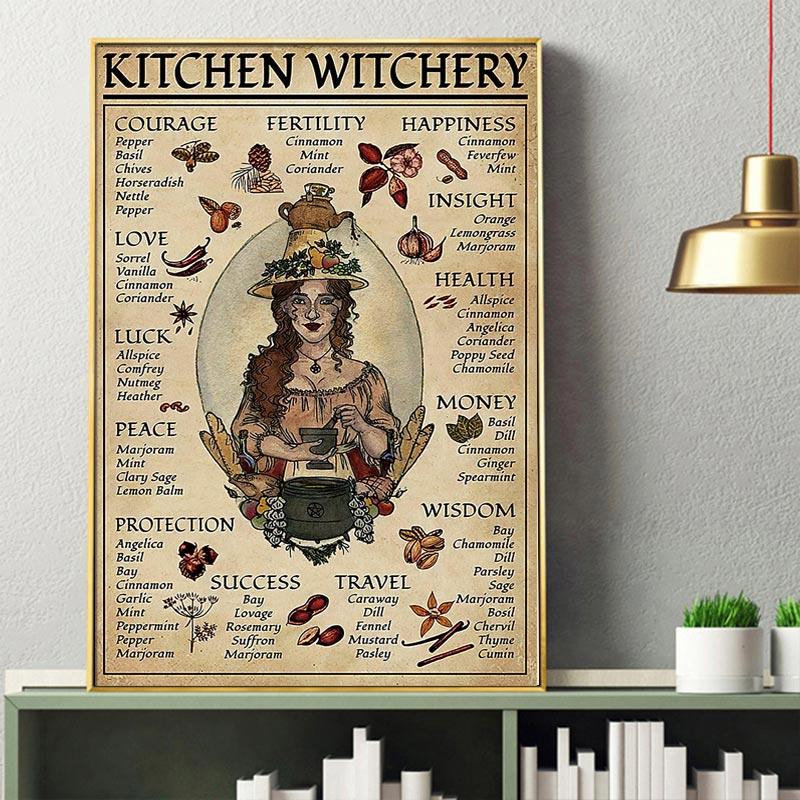 Plakat Wiedzy Magicznej Czarownic Vintage Prezent na Halloween Czarownictwo Obraz na Płótnie Sztuka Ścienna do Kuchni Dekoracja Domu do Dekoracji Pokoju
