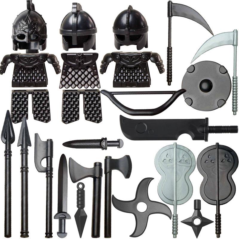 Medieval Military Solider Figure Weapon Accessory Sets Building Blocks Crusader Knight Armor Warrior Shield Sword Flag Brick Toy