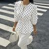 European and American new polka dot versatile French sweet top v-neck slim-fit commuting fashion short-sleeved thin shirt