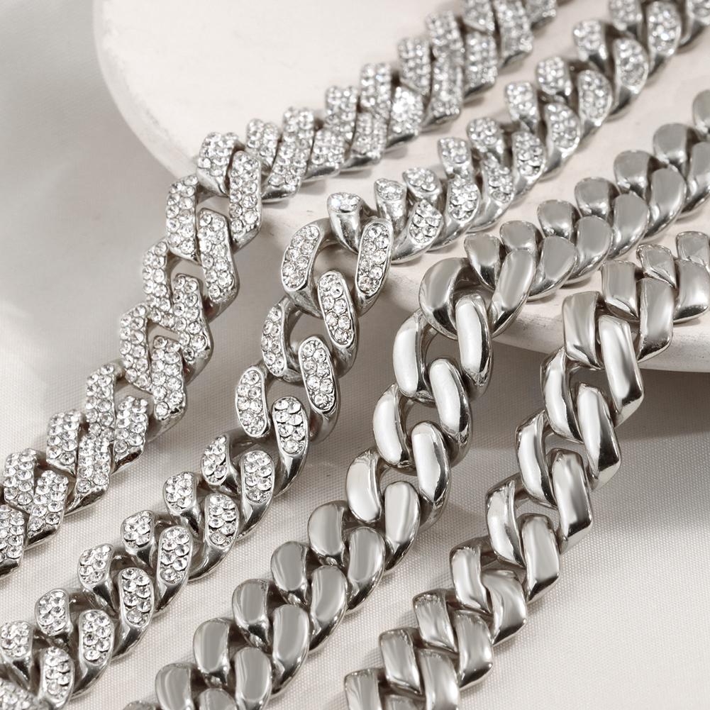 7/8/9inch Prong Miami Cuban Link Chain Bracelets for Women 2 Row Rhinestone Cuban Chain Bracelet Wristband Trendy Jewelry Gifts