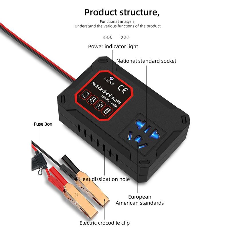 Car Power Inverter 200W 12V/24V To 220V Converter Charger Adapter Universal Socket Portable Vehicle-Mounted Home Auto Inverters