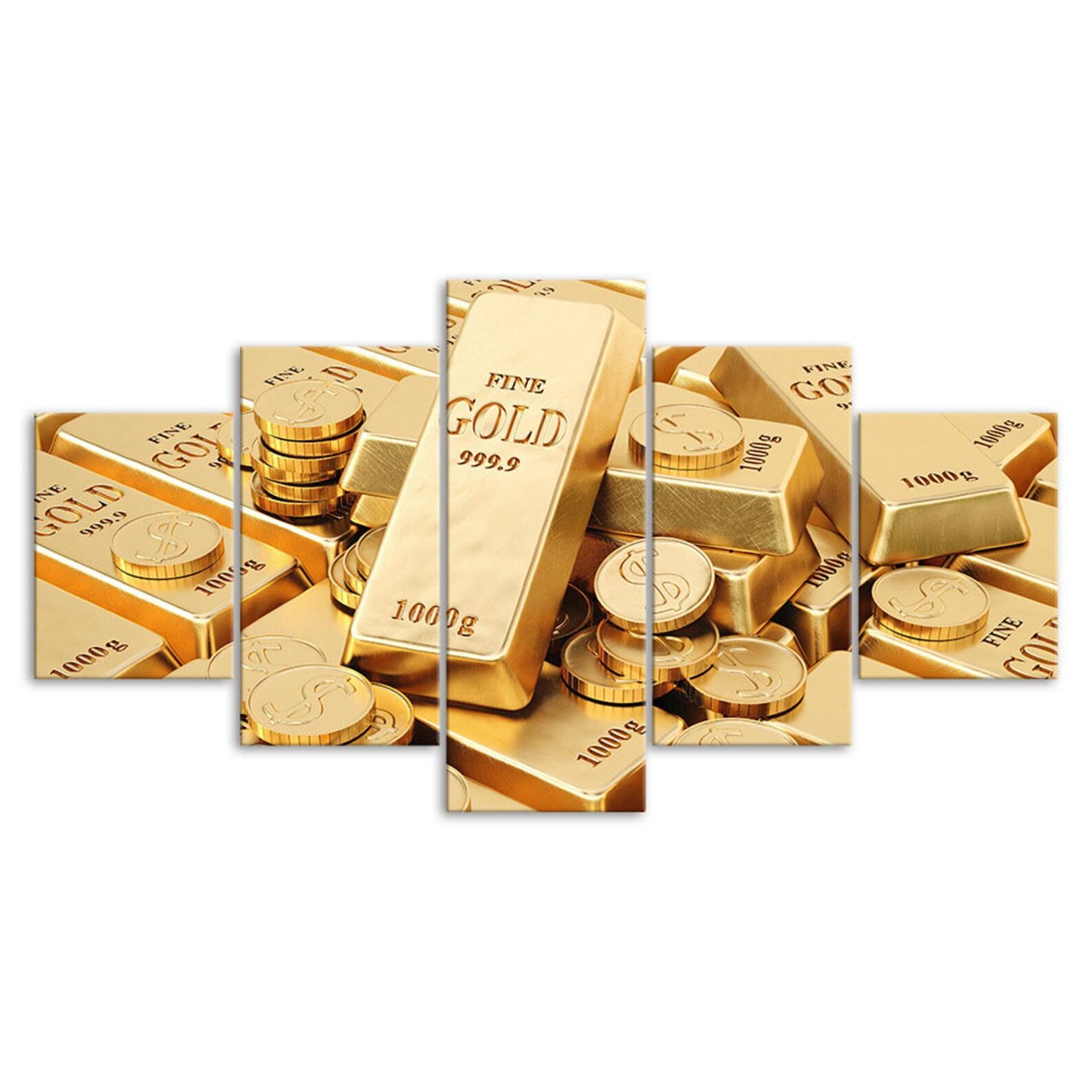 

Gold Ounce Real Money Scene Canvas 5 Piece Five Panel Wall Print Modern Art Poster Picture Home Decor Gift For Him For Her 20x35 20x45 20x55cm
