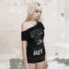 Letter-printed Slanted Shoulder Personalized Loose Short-sleeved Sexy Backless T-shirt