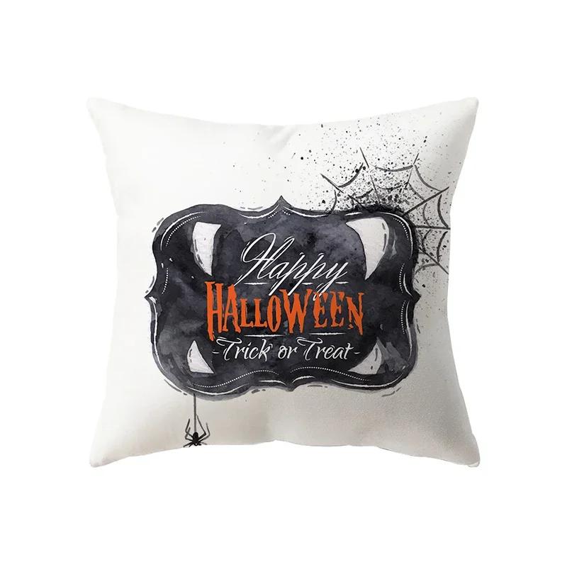 Halloween Theme Horror Pumpkin Bat Print Pattern Cushion Cover Home Living Room Sofa Decoration Polyester Pillow