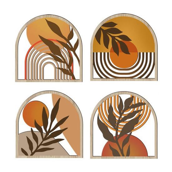 4 Pcs Wooden Round Boho Wall Art Bohemian Hollow Out Circle Wall Decor Neutral Minimalist Farmhouse Wall Hanging Sign for Bedroom Patio Balcony