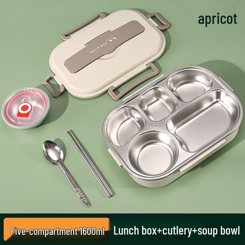 Large Stainless Steel Lunch Box with Lid and Soup Bowl, Insulated Meal Tray for Students and Office Workers