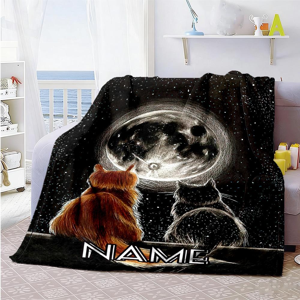 Cat Moon Customize Text Blanket Lightweight Customizable Blanket Soft & Cozy Perfect for Couch Bedding Living Room Chair All-Season Use